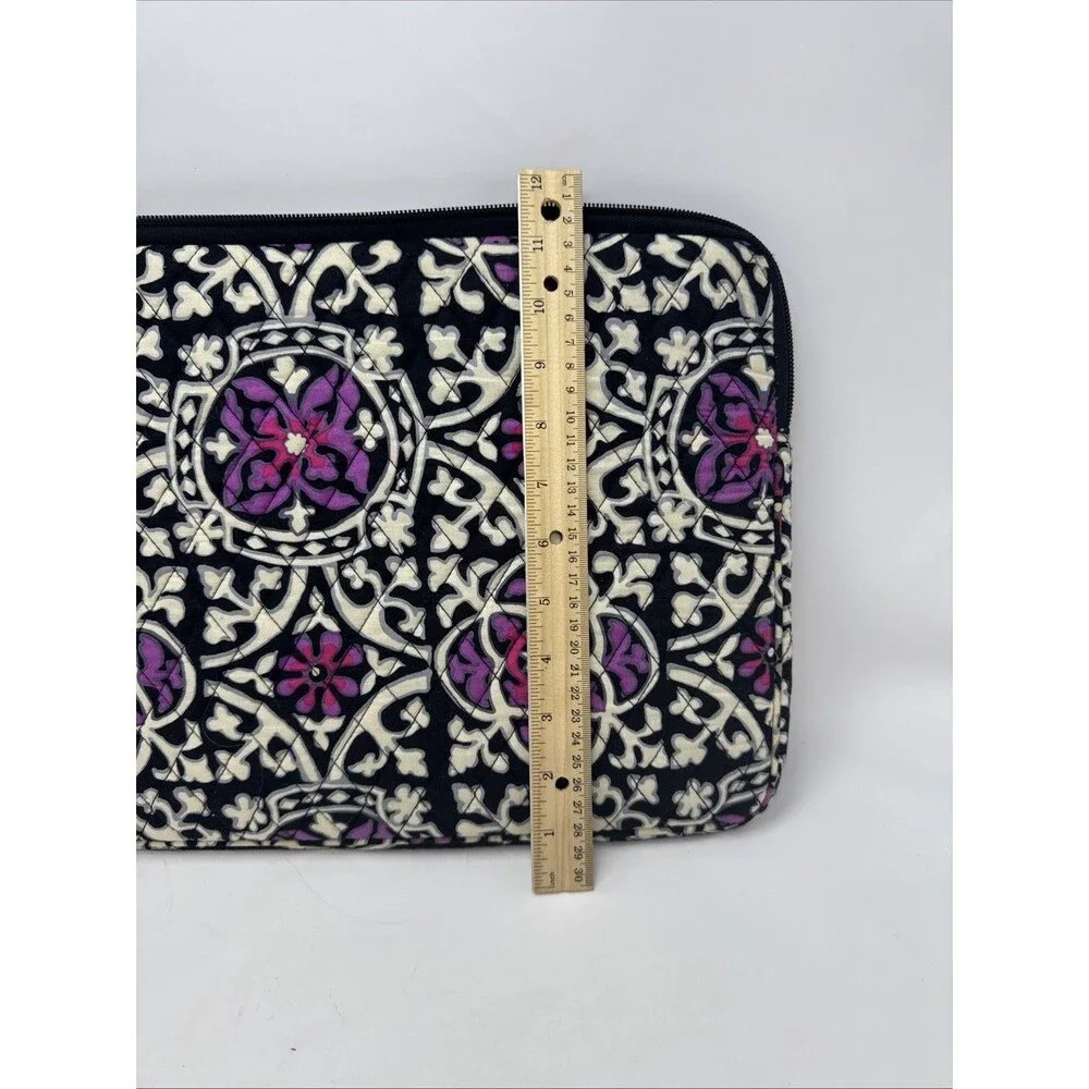 Vera Bradley Flora Medallion Quilted Laptop Sleeve Black White Purple